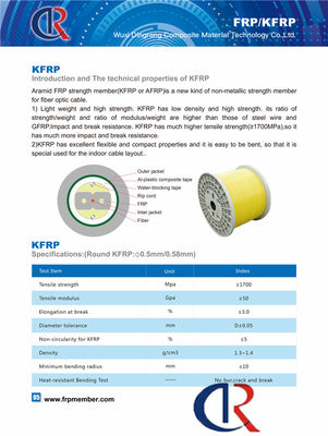 membro central de 0.4mm Aramid FRP KFRP nenhuma ruptura Strength≥1700Mpa elástico da quebra do departamento